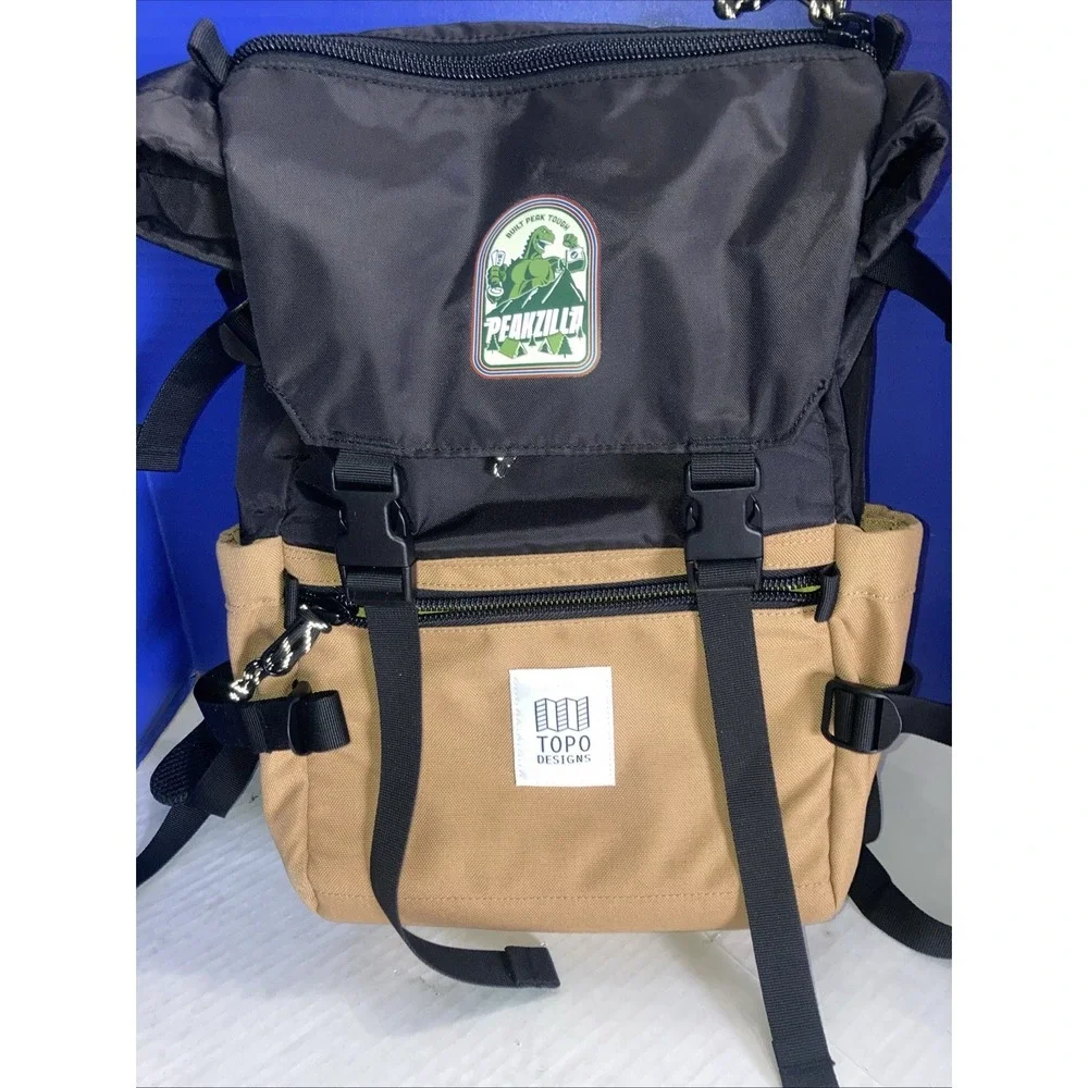 Topo Designs‎ Hiking Backpack Black Brown Canvas Padded Straps External Pockets